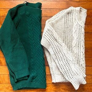 Tommy Hillfiger green cable knit sweater and Decree light crop sweater